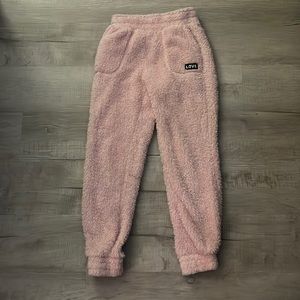 Fuzzy pink pajama pants
